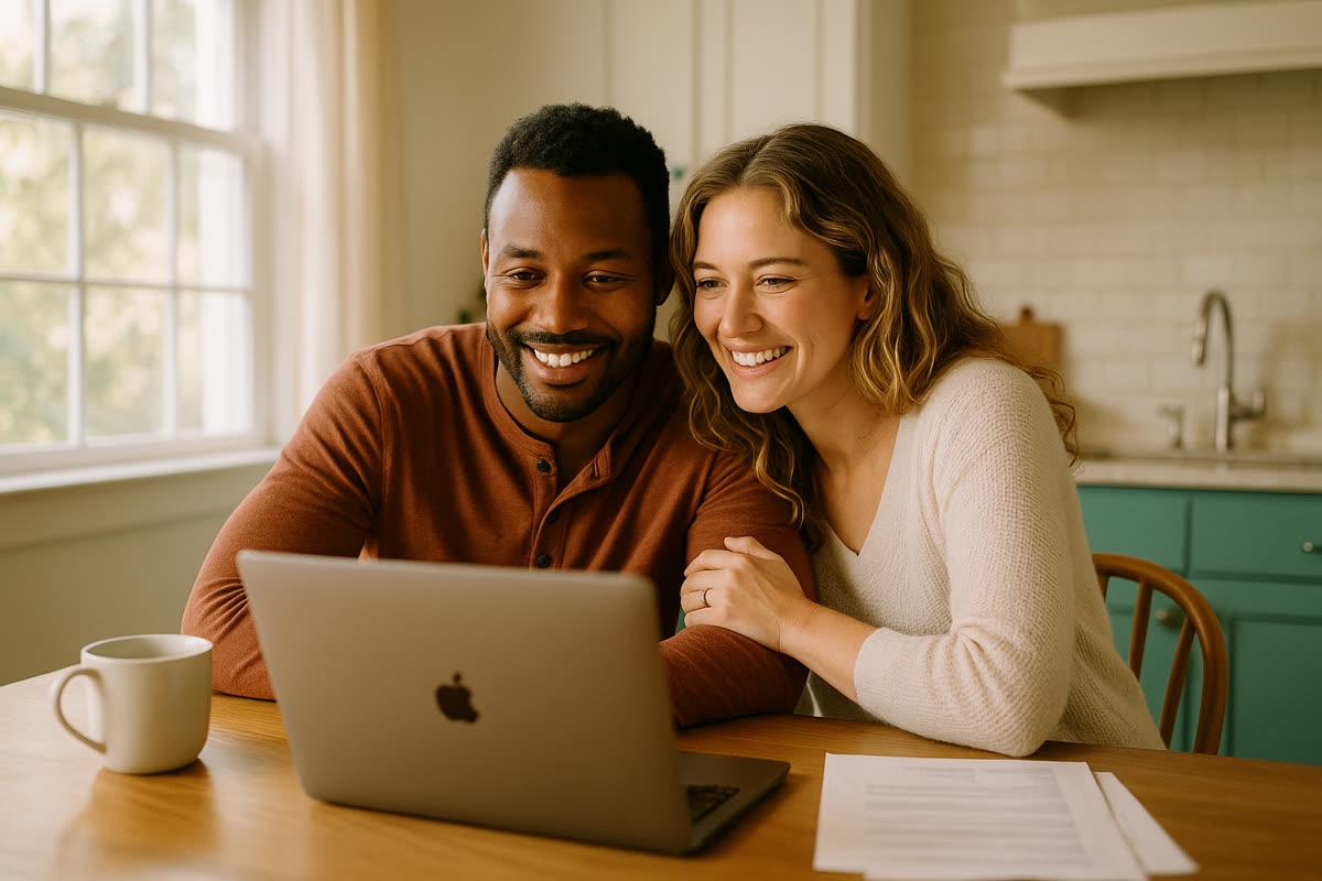 A couple reviewing mortgage options together at their kitchen table on a bright Lowcountry morning